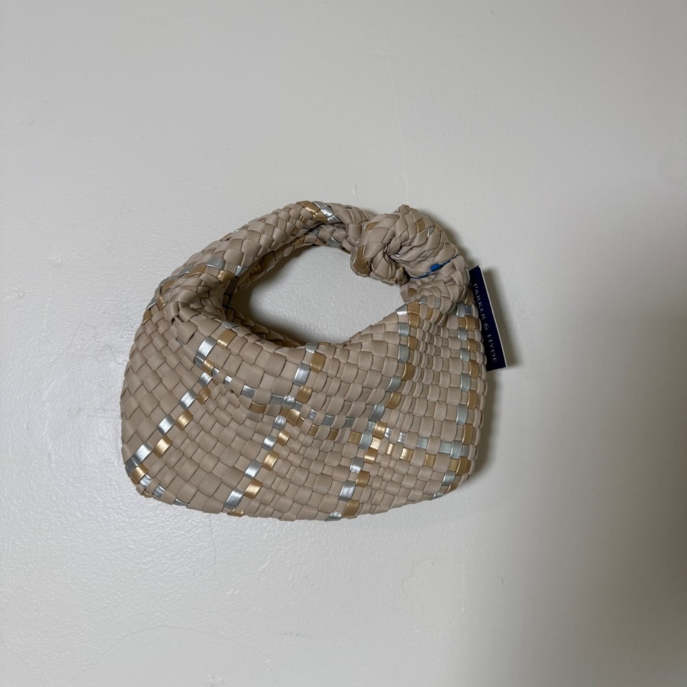 NWT Parker & Hyde Woven Knot Metallic Accent Hobo Handbag Size OS Beige Gold